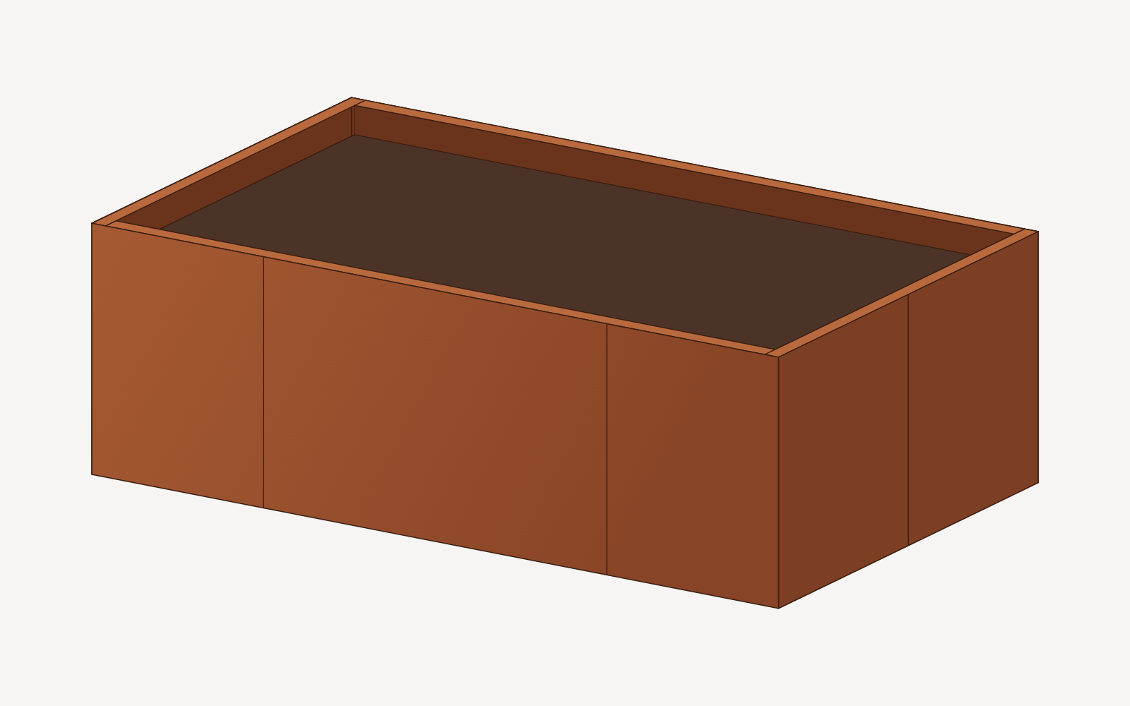 Hochbeet HX aus Cortenstahl-Elementen, 200 × 100 cm, 60 cm hoch (Darstellung)